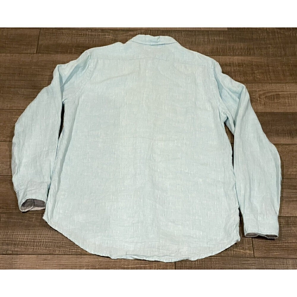 Saks Fifth Avenue Men's Dress Shirt 100% Linen Size Medium Classic Fit Blue - Picture 2 of 9